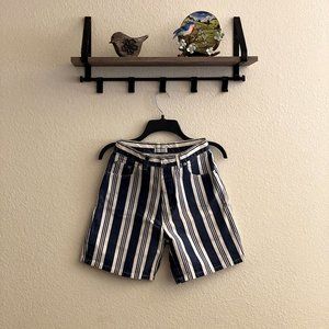 Sostanza sz:9 Striped Navy Denim High-Waist Shorts